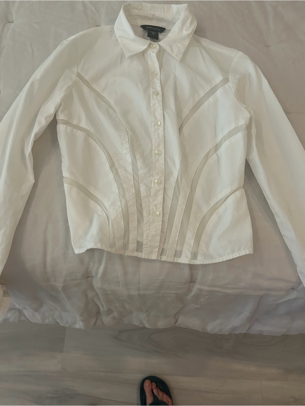 Moda International White Button-Down Shirt with Panel Accents